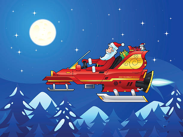 Santa Driving a Futuristic Sleigh vector art illustration
