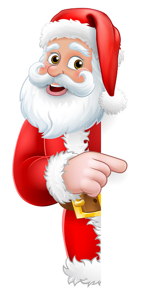 Santa Peeking Christmas Cartoon Sign Pointing