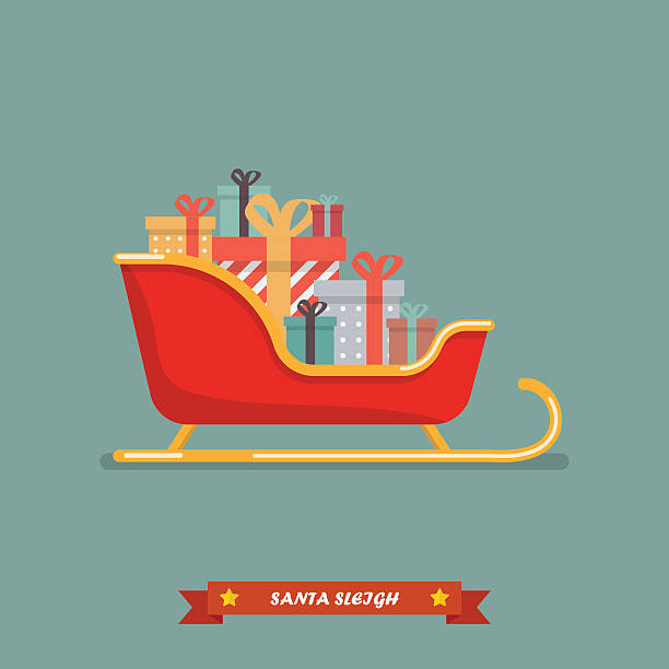 선물 더미가 있는 산타 썰매 - santa claus stock illustrations
