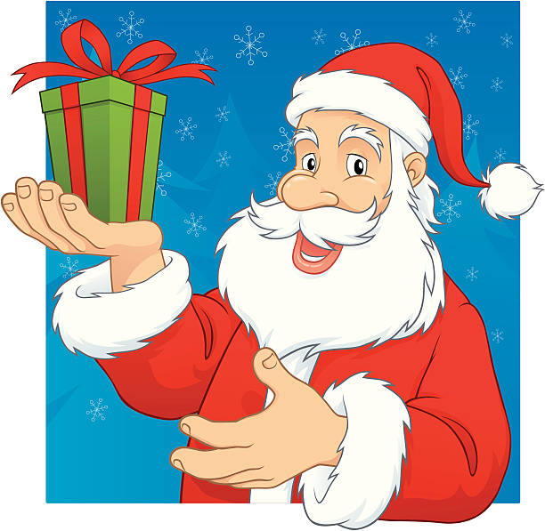 Santa With Christmas Present vector art illustration