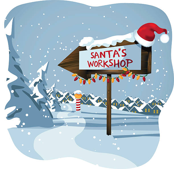 Santa's workshop sign at the north pole vector art illustration