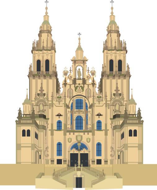 santiago de compostela-kathedrale, spanien-vektor-illustration. - kathedrale stock-grafiken, -clipart, -cartoons und -symbole