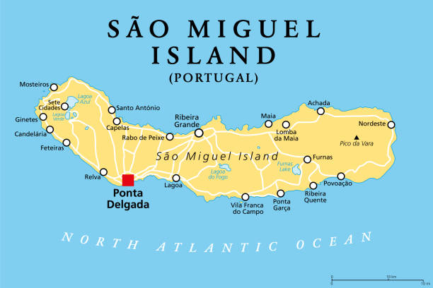 ilustrações de stock, clip art, desenhos animados e ícones de sao miguel island, azores, portugal, political map, the green island - açores