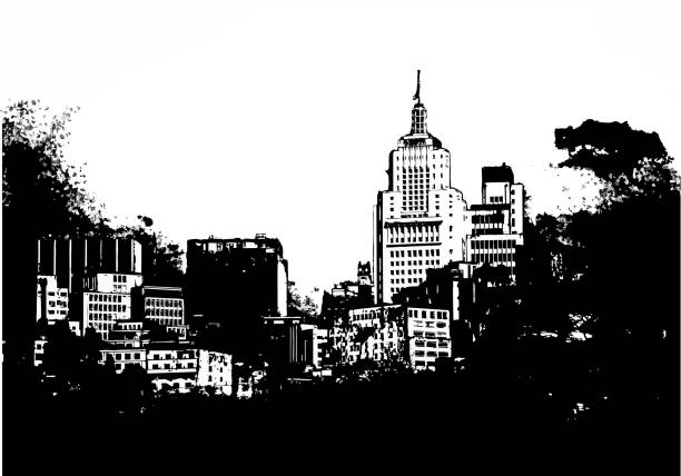ilustrações, clipart, desenhos animados e ícones de ilustração do esboço da skyline de sao paulo - sao paulo