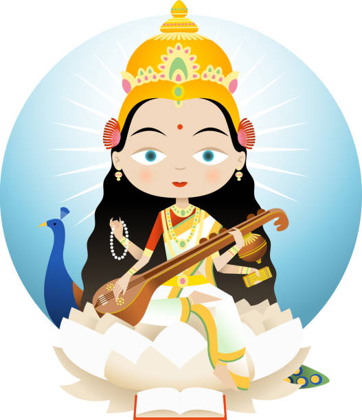 Saraswati Saraswati In Hinduism is the goddess of knowledge, music and the arts. She is the consort of Brahma, Saraswati is considered to be the mother of the Vedas.  ramayana stock illustrations