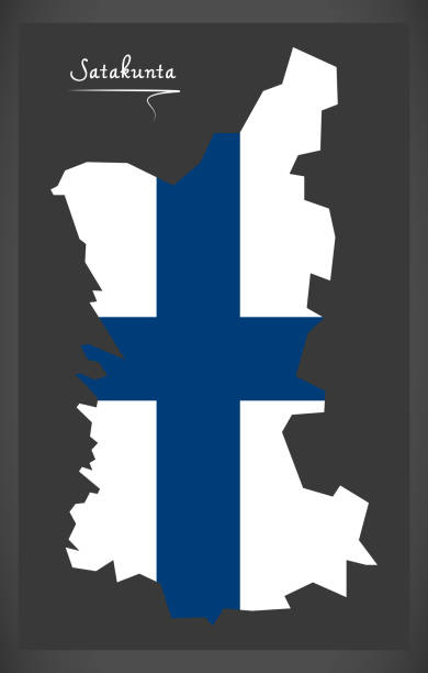 芬蘭的 satakunta 地圖與芬蘭國旗例證 - satakunta region 幅插畫檔、美工圖案、卡通及圖標