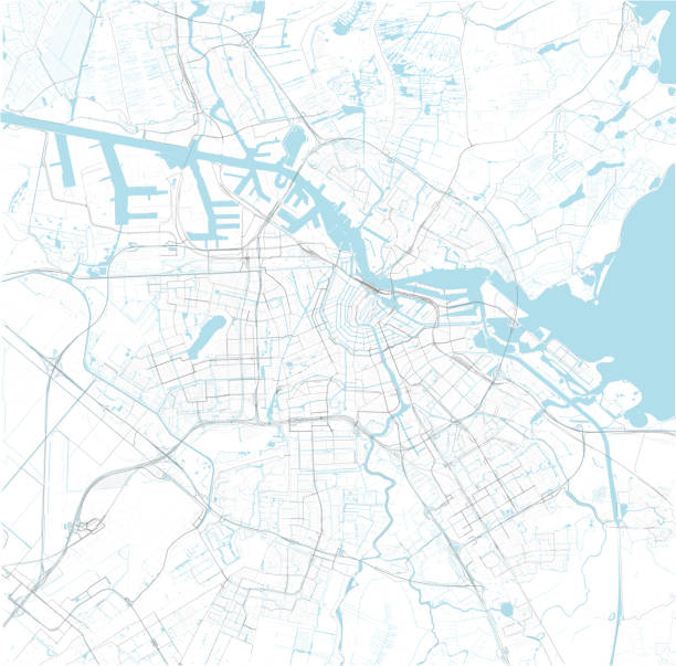 Satellite map of Amsterdam and surrounding areas, Netherlands. Map roads, ring roads and highways, rivers, railway lines Satellite map of Amsterdam and surrounding areas, Netherlands. Map roads, ring roads and highways, rivers, railway lines. Vector file city map stock illustrations