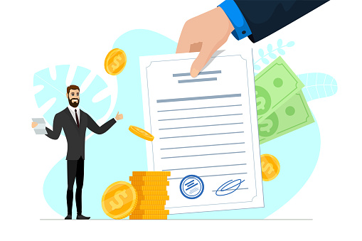 Satisfied businessman hold good financial notice. Positive decision and profitable money transaction conclusion. Joyful businessman man with letter and money show thumbs up. Loan approval message