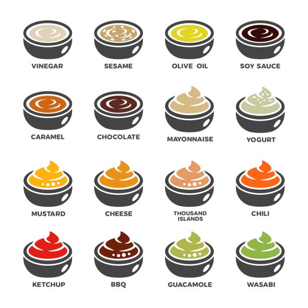 sauce icon set sauce and condiment icon set,vector and illustration dipping sauce stock illustrations