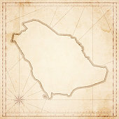Map of Saudi Arabia in vintage style. Beautiful illustration of antique map on an old textured paper of sepia color. Old realistic parchment with a compass rose, lines indicating the different directions (North, South, East, West) and a frame used as scale of measurement.Vector Illustration (EPS10, well layered and grouped). Easy to edit, manipulate, resize or colorize. Please do not hesitate to contact me if you have any questions, or need to customise the illustration. http://www.istockphoto.com/portfolio/bgblue