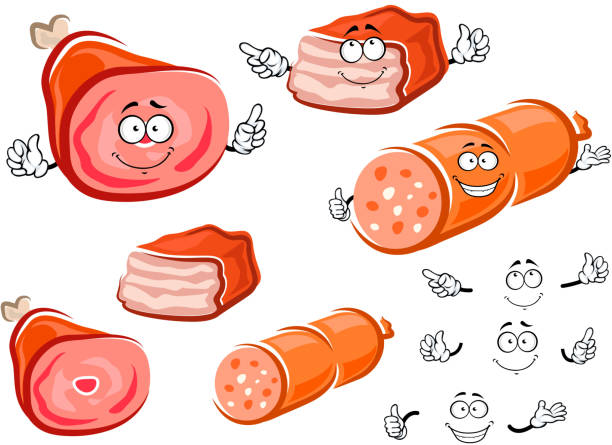 kiełbasa, pork nogi i meatloaf znaków - meatloaf stock illustrations