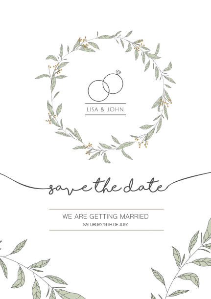 Save the Date wedding invitation Botanic wedding invitation with leaf illustrations wedding invitation stock illustrations