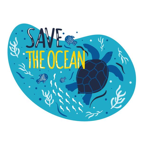 illustrazioni stock, clip art, cartoni animati e icone di tendenza di salva l'oceano. mare, fauna oceanica. tartaruga - tartarughe