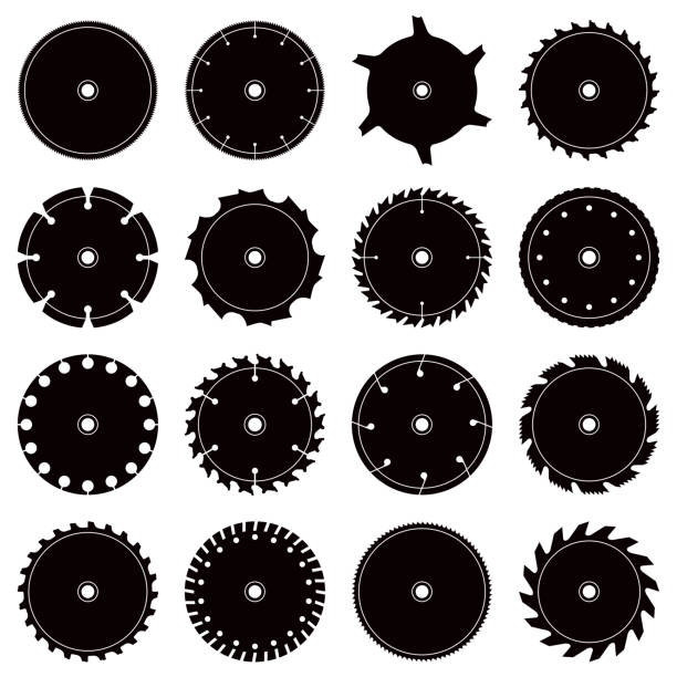 Saw Blade Silhouette Set A set of different circular saw blade silhouettes. File is built in CMYK for optimal printing. electric saw stock illustrations