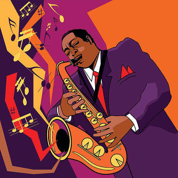 saxophonist on stage vector art illustration