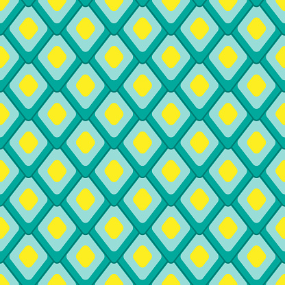 Scale ornament. Abstract geometric seamless pattern. Turquoise and yellow diamond background
