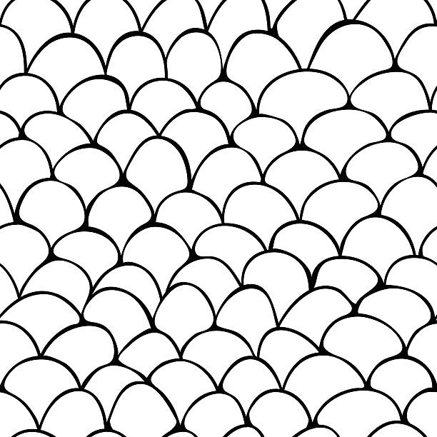 Scale seamless pattern Vector seamless pattern of hand drawn monochrome scale ornament simple fish drawings stock illustrations
