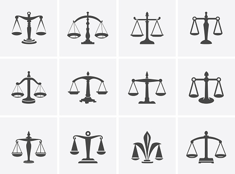 The set scales, justice, Academy, health care icon, emblems and design elements. Labels and badges Law firm, health, medicine, business.