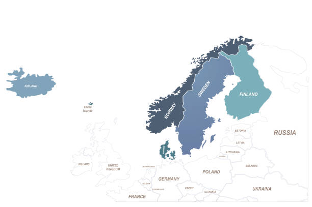 skandinavien. baltischen. nordisch länder karte. dänemark, norway, finland, sweden vektor map. - ostsee stock-grafiken, -clipart, -cartoons und -symbole