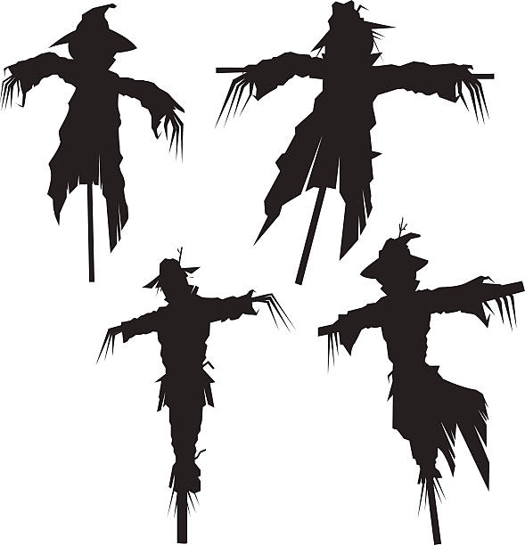 scarecrows - scarecrows silhouettes stock illustrations.
