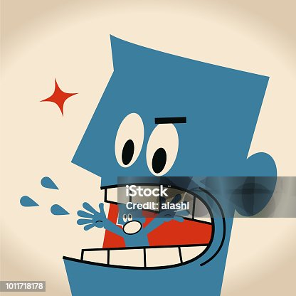 istock Scared small businessman is eaten by a giant man 1011718178