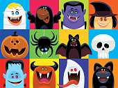 vector illustration of twelve scary characters icons