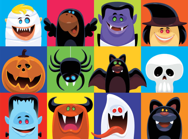 scary characters icons vector illustration of twelve scary characters icons cute spider stock illustrations
