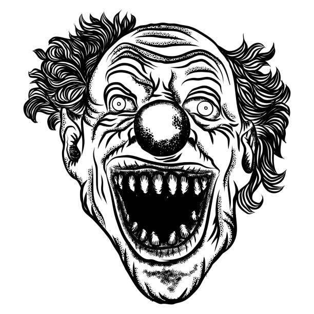 страшный клоун голову концепции цирка ужасов характер фильма. смеющийся сер...
