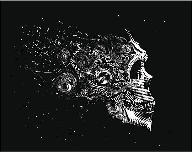 Scary Space Skull Engraving illustration of a scary space skull. skulls tattoos stock illustrations