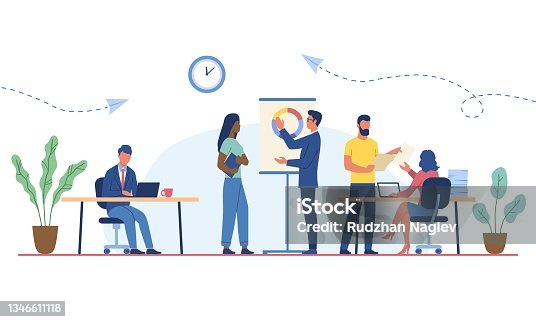 istock Scene with business people working in the office 1346611118
