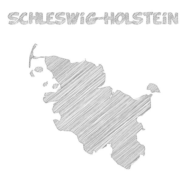 schleswig-holstein karte handgezeichnet auf weißem hintergrund - schleswig holstein stock-grafiken, -clipart, -cartoons und -symbole