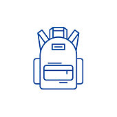School bag line concept icon. School bag flat  vector website sign, outline symbol, illustration.