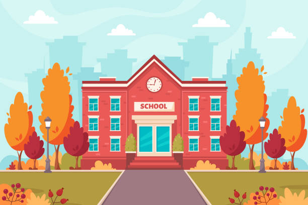 school building. back to school. vector illustration - school 幅插畫檔、美工圖案、卡通及圖標