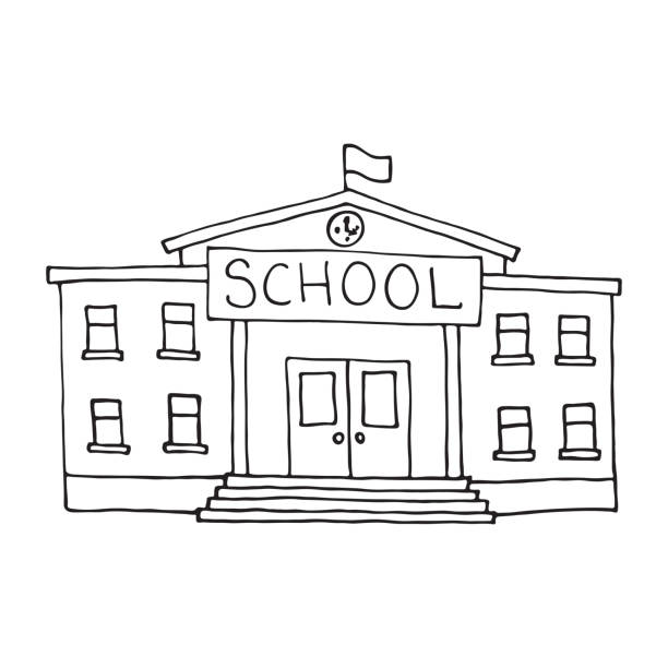 School building doodle. Outlined School building doodle. Outlined on white background. education drawings stock illustrations