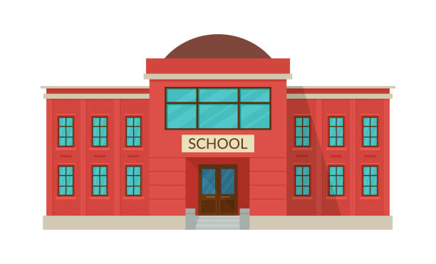 學校建築外部孤立於白色背景。公立教育機構。 - 學校建築 幅插畫檔、美工圖案、卡通及圖標