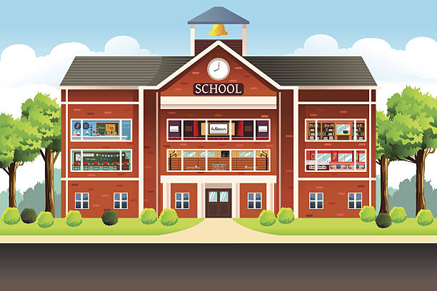 School Building A vector illustration of school building high school building stock illustrations