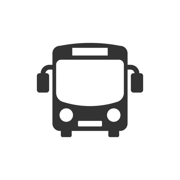 플랫 스타일의 스쿨 버스 아이콘입니다. 흰색 절연 배경에 자동 버스 벡터 일러스트. 코치 운송 비즈니스 개념입니다. - 버스 stock illustrations