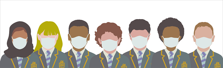 School Children wearing protective face masks