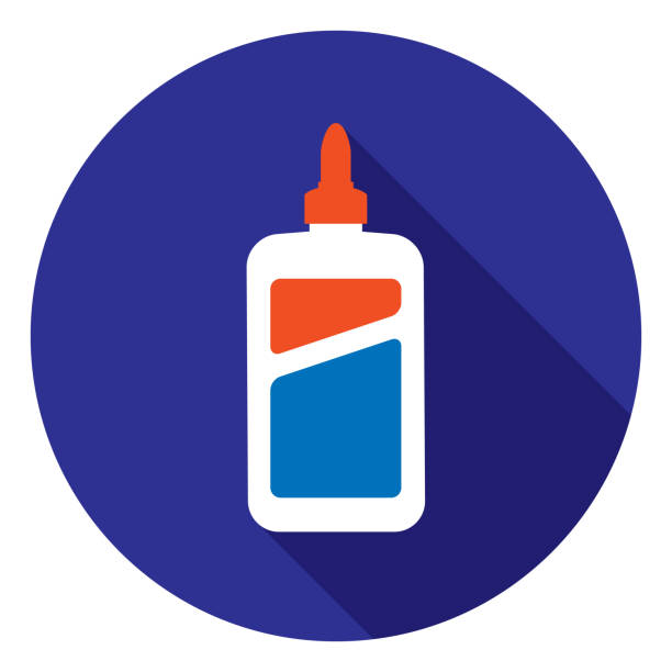 School Glue Icon Vector illustration of a bottle of white school glue of a blue circle background. glue stick stock illustrations