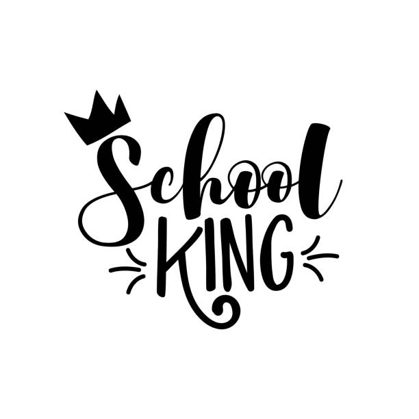 ilustraciones, imágenes clip art, dibujos animados e iconos de stock de school king - divertido diseño de tipografía negro. - regina king son