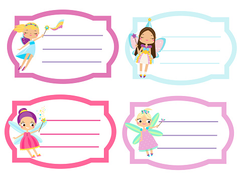 school labels with beautiful flying fairy name tags stickers for girls
