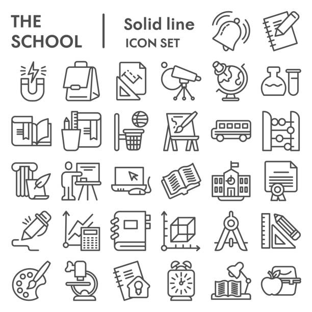 School line icon set. Education collection, vector sketches, logo illustrations, web symbols, outline style pictograms package isolated on white background. School line icon set. Education collection, vector sketches, logo illustrations, web symbols, outline style pictograms package isolated on white background teacher symbols stock illustrations