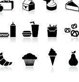 School lunch black and white icons; made in Adobe Illustrator