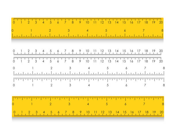 School measuring ruler with centimeters and inches. Size indicators with different unit distances School measuring ruler with centimeters and inches. Size indicators with different unit distances. Vector illustration centimeter ruler stock illustrations