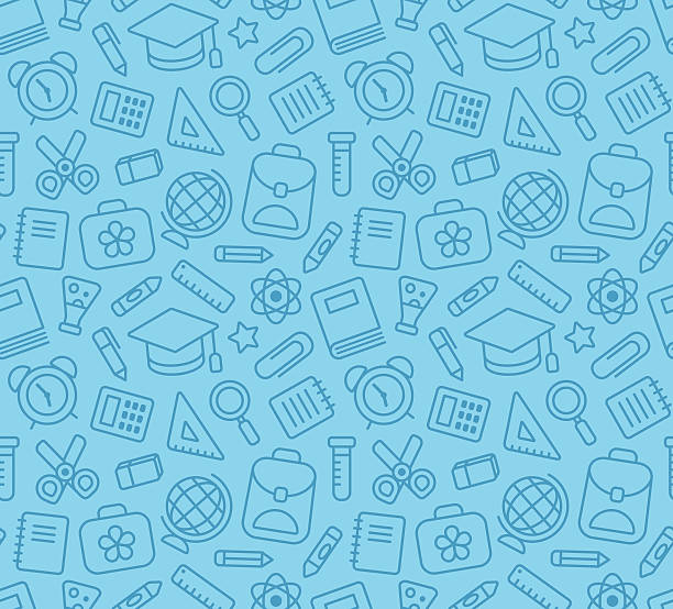 School seamless pattern Seamless pattern of school and education related symbols: stationery, learning and science metaphors and various school supplies. graduation patterns stock illustrations
