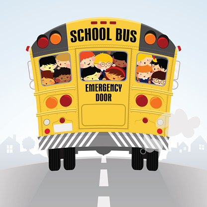 Schoolbus. Back to school, happy kids illustration