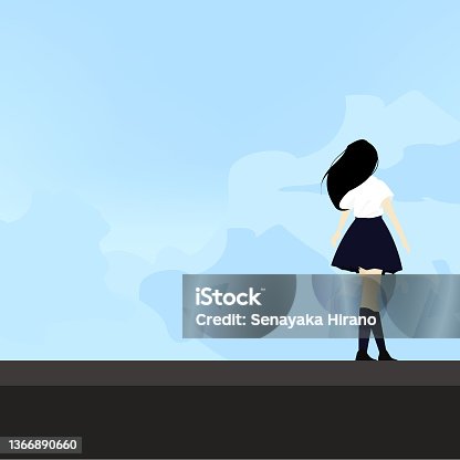 istock Schoolgirl walking un dre the blue sky 1366890660