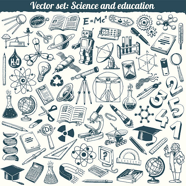 Science And Education Doodles Icons Vector Set Science And Education Hand-drawn Doodles Icons Vector Set robot drawings stock illustrations