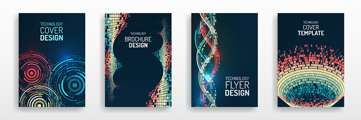 Science and innovation hi-tech background. Sci-fi Flyer design. Set of Big data visualization cover layout. Technology modern brochure templates.