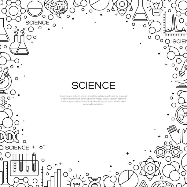 Science Background with Chemistry Line Icons Science Background with Chemistry Line Icons. Laboratory Research Creative Banner in Modern Style. Vector illustration. laboratory borders stock illustrations